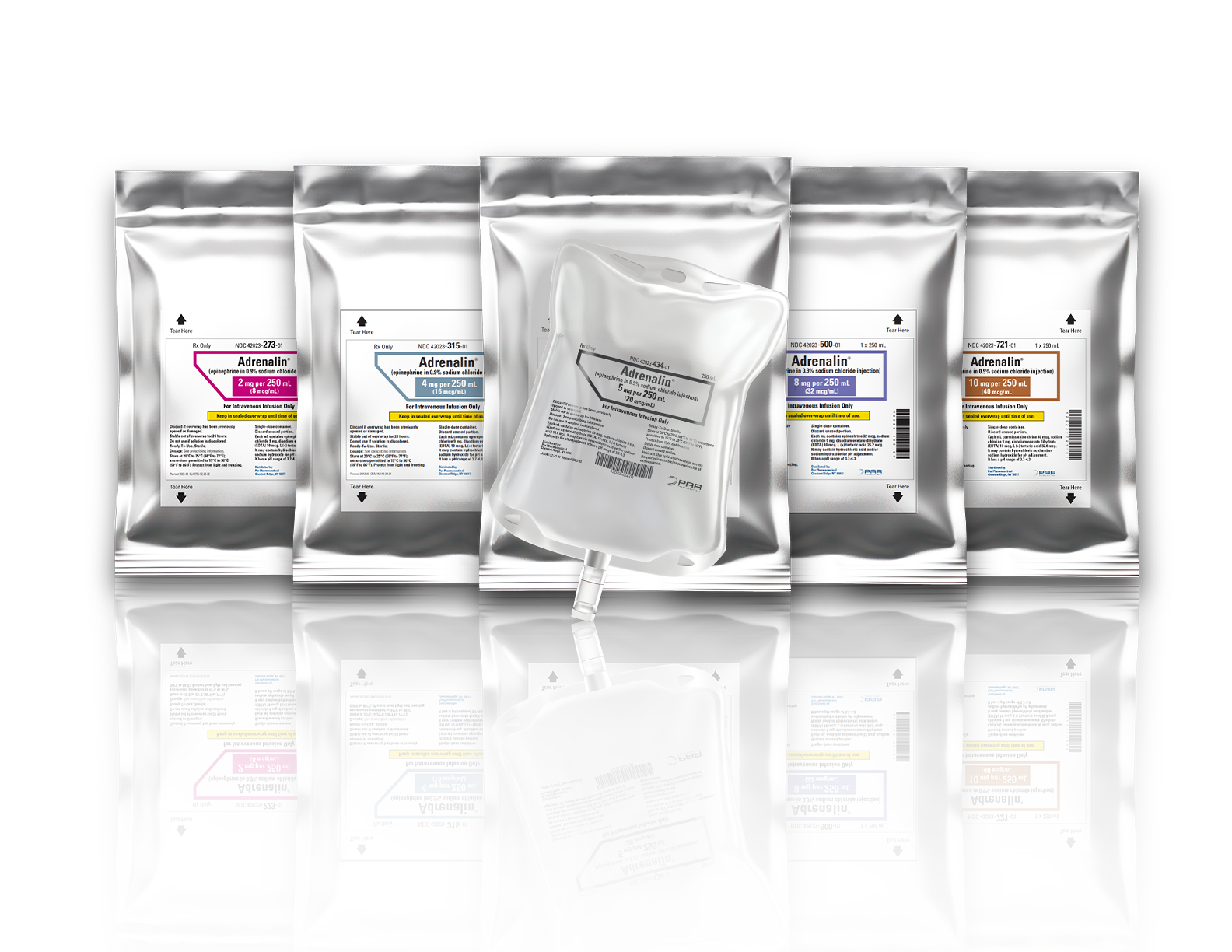 Adrenalin® product image in 2-mg, 4-mg, 5-mg, 8-mg, and 10-mg concentrations