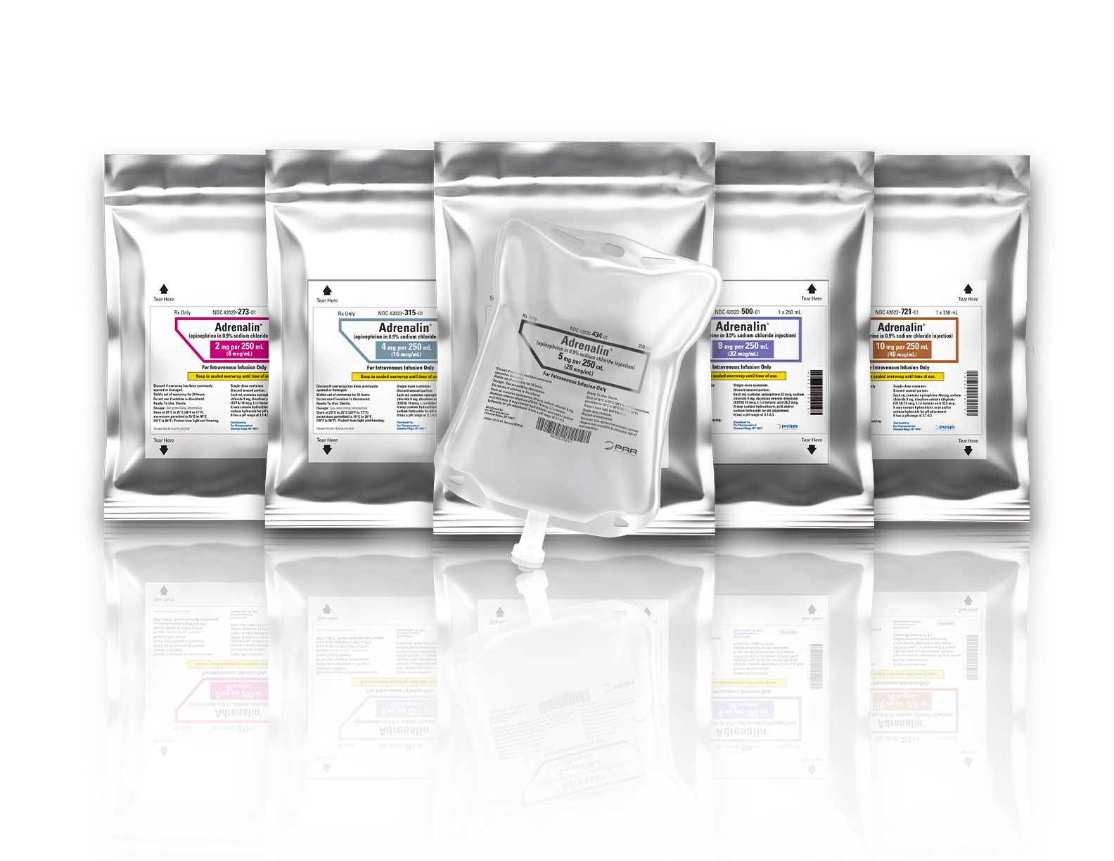 Adrenalin® product image in 2-mg, 4-mg, 5-mg, 8-mg, and 10-mg concentrations